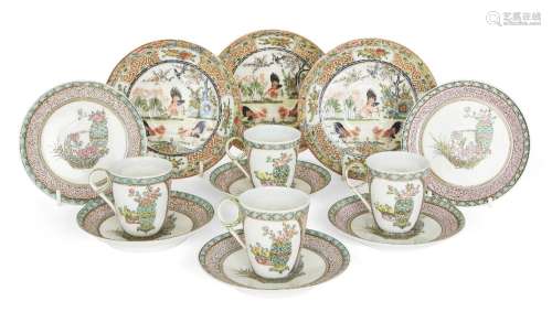 A Chinese famille rose tea set, mid-20th century, comprising...