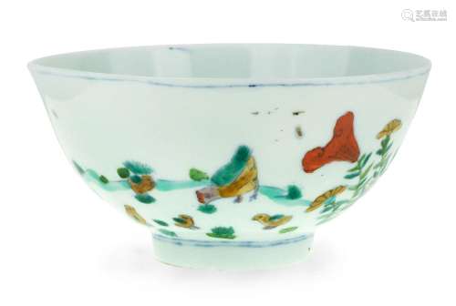 A Chinese doucai 'chicken' bowl, 20th century, painted in un...