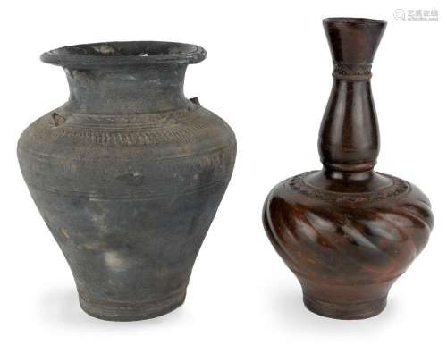 Two Khmer Angkorian vases, circa 11th century, the first of ...