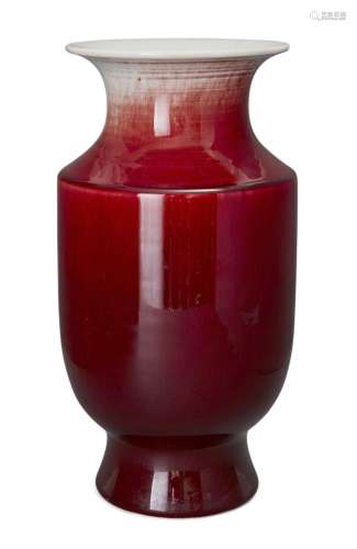 A large Chinese monochrome red-glazed lantern vase, mid-20th...