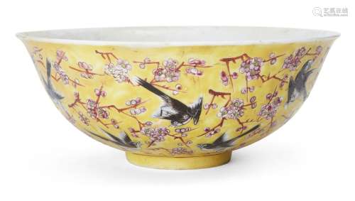 A Chinese famille rose 'magpies and prunus' bowl, Republic p...
