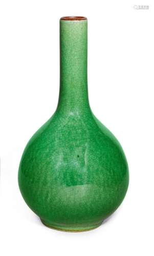 A Chinese apple-green crackle-glazed 'green Ge' bottle vase,...