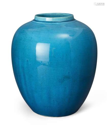 A large Japanese monochrome turquoise jar, late 19th century...