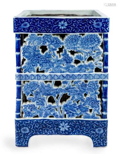 A Japanese blue and white pierced jardinière, 19th century, ...