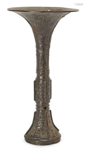 A Chinese archaistic bronze beaker vase, gu, Yuan/Ming Dynas...