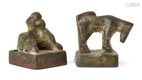Two Chinese bronze square seals, late Ming dynasty, 17th cen...
