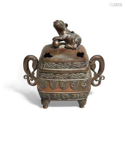 A Japanese bronze 'temple lion' incense burner, koro, Meiji ...