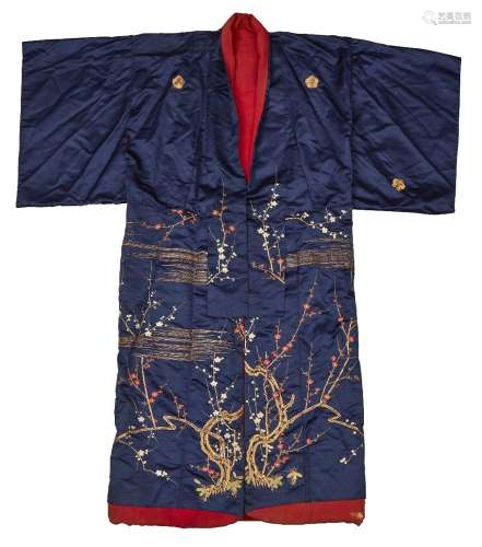 A Japanese furisode kimono, 20th century, dark blue ground e...