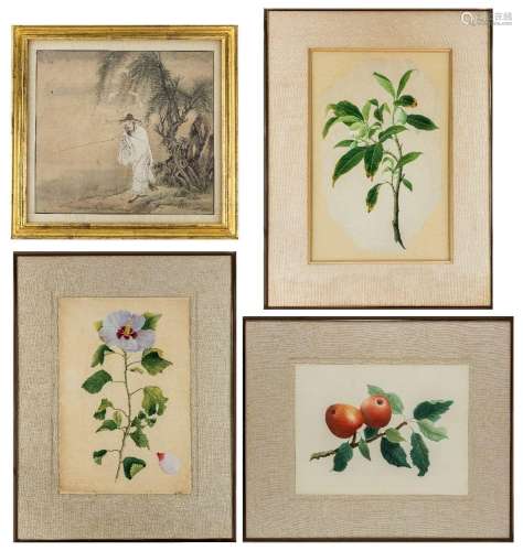 A Chinese painting and three watercolour studies, 19th centu...