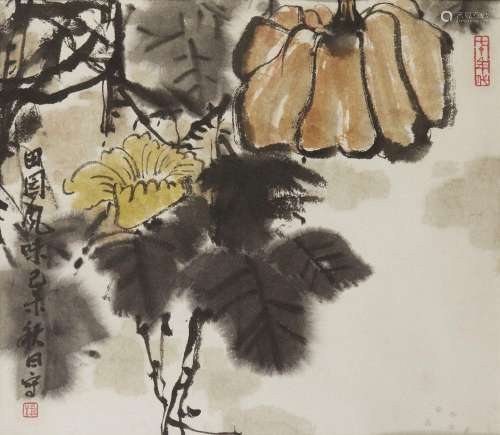 20th century Chinese School, ink and colour on paper, fruiti...