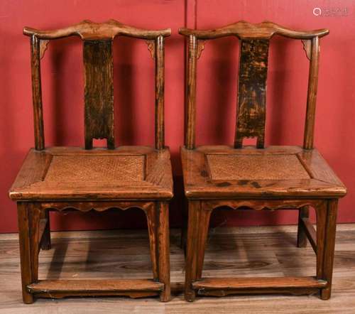 A Pair of Elmwood Chairs Late Qing