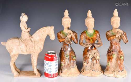 A Group of 4 Pottery Figures, Tang