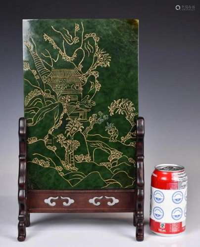 A Gilt-Painted Spinach Jade Table Screen 1950-70s