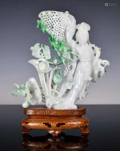 A Jade Figural Carving with Stand 1950-70s