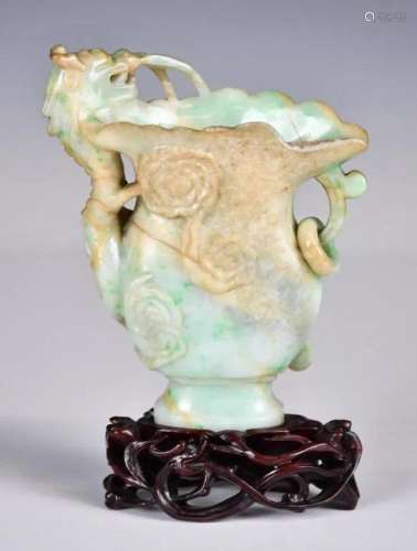 A Jade Carved Vase with Stand 19thC