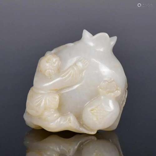 A White Jade Pomegranate Carving Qing