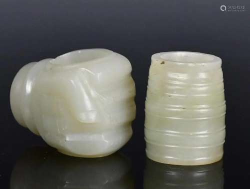 A Group of Two Celadon Jade Cigarette Holders