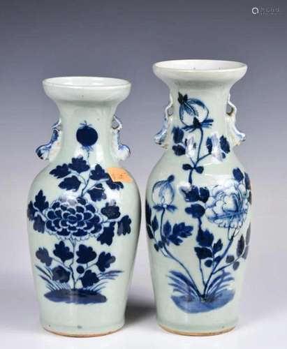 A Group of Two Celadon Glazed Blue & White Vases