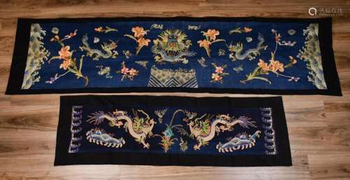 A Group of Two Embroidered Silk Dragon Panels