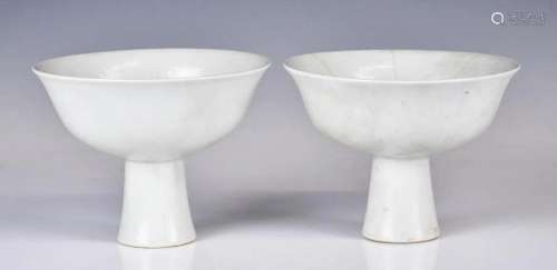A Pair of Blanc de Chine Stem Cups Yongle Mk, Qing