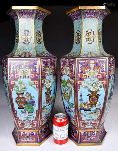 A Pair of Cloisonne Enamel Hexagon Vases Xuande Mk