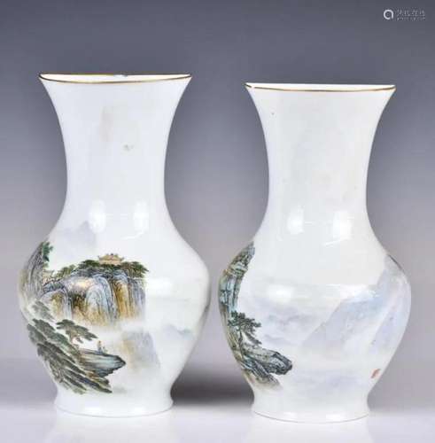 A Pair of Famille Rose Hanging Vases 20thC