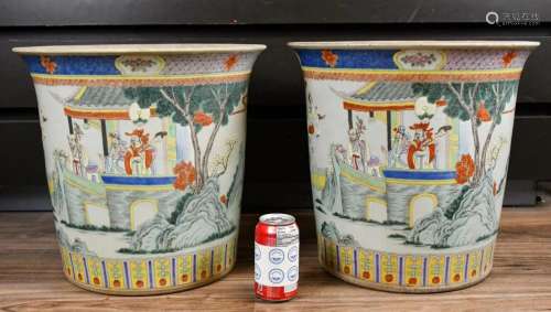 A Pair of Large Famille Rose Flower Pots 19thC