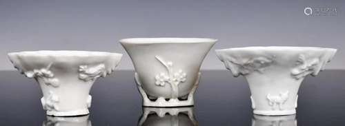 A Group of Three Blanc-de-Chine Cups, 18-19thC