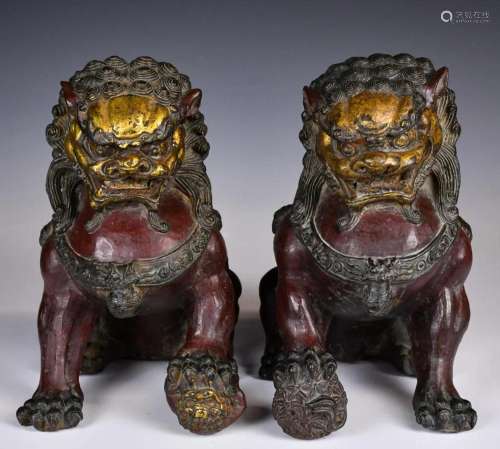 A Pair of Glit-Bronze Lions, Qing