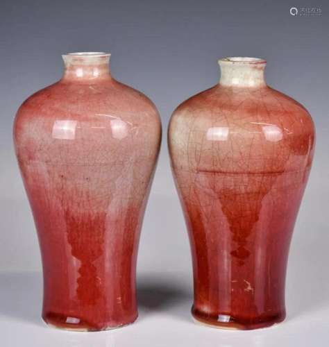 A Group of Two Red-Glazed Mei Vases