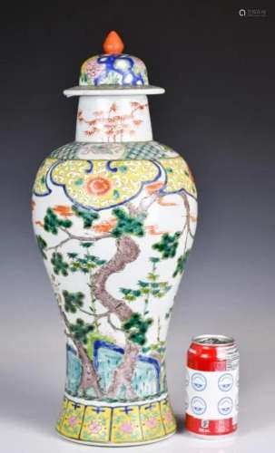 A Wucai Vase with Cover, 19thC