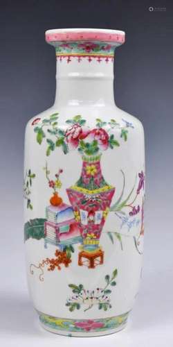 A Famille Rose Rouleau Vase Republican Period