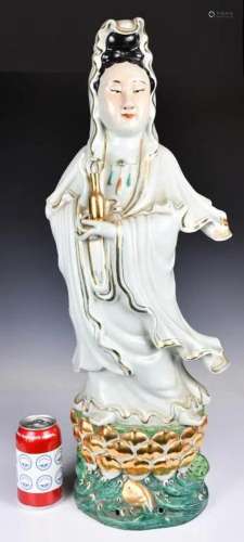 A Famille Rose Standing Figure of Guanyin Republic