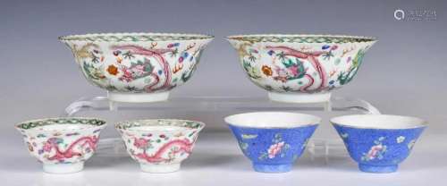 Three Pairs of Famille Rose Bowls 19thC