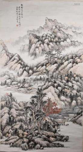 Gu Shizhu(Late Qing) Landscape Hanging Scroll