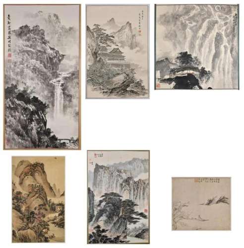 Various artists Set of 6 Paintings of Landscapes