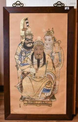 A Chinese Painting of Three Immortals Framed, Qing