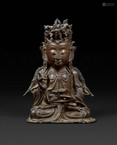 CHINE - Dynastie Ming (1368-1644) Statuette en bronze à pati...