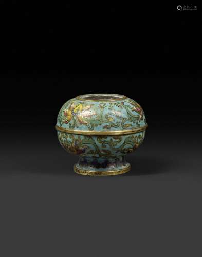 CHINE - Époque Qianlong (1736-1795) Boîte ronde sur piédouch...