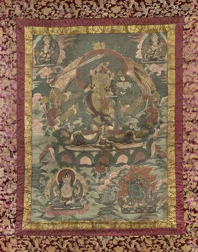 TIBET - Début du XXe siècleThangka, détrempe sur toile, Manj...