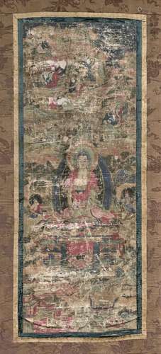 CHINE - XIXe siècleThangka, détrempe sur toile, Sakyamuni as...