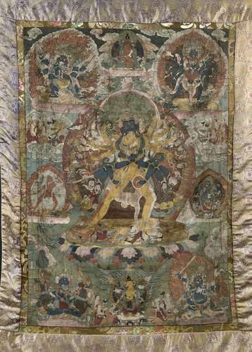 TIBET - XIXe siècleThangka, détrempe sur toile, Hevajra à vi...