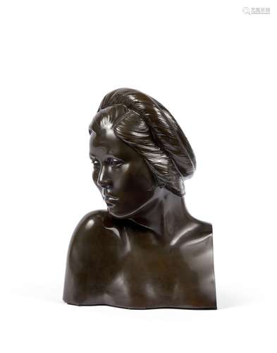 ÉCOLE VIETNAMIENNE - XXe siècleBuste de jeune femme en bronz...