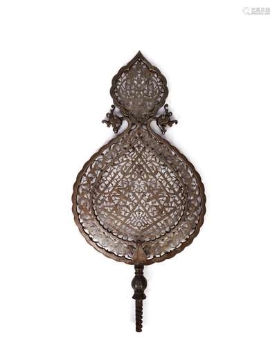 A LARGE ISLAMIC OPENWORK CALLIGRAPHIC ALAM, LATE SAFAVID, 18...