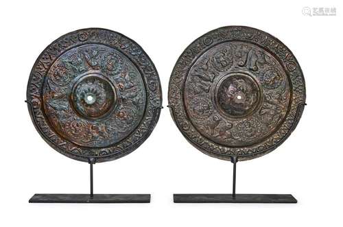 A HIGHLY RARE PAIR OF SELJUK ENGRAVED AND PIERCED BRONZE MIR...