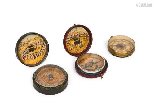 THREE POCKET QIBLA INDICATORS FOR PILGRIMS, OTTOMAN 19TH CEN...