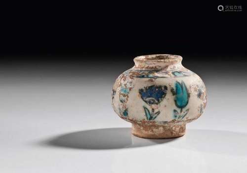 A VERY RARE & EARLY BLUE IZNIK INKWELL, CIRCA 1520, 16TH...