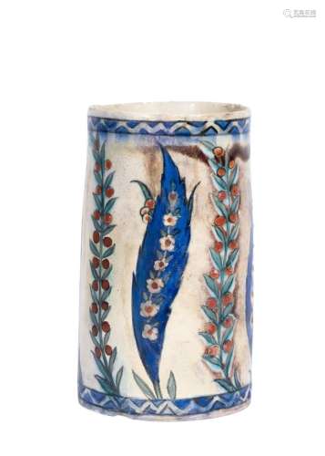 AN EARLY LARGE BLUE IZNIK POTTERY TANKARD, CIRCA 1550, 16TH ...