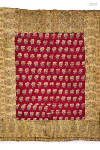 A SAFAVID SILK RED GROUND TEXTILE, 18TH CENTURY
