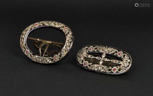 TWO GEM SET BELT BUCKLES, INDIA 19TH CENTURY